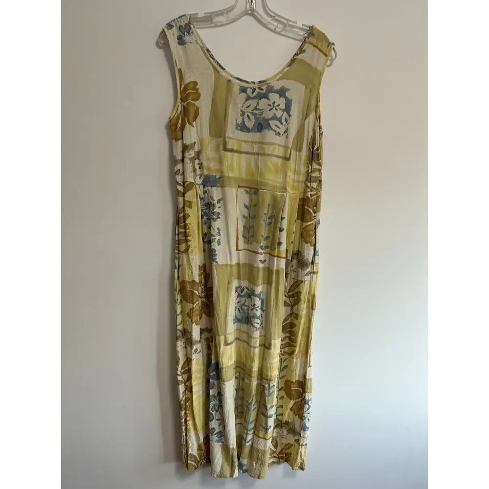 Jams World Vintage Empire waist Midi Dress Size S Yellow Hawaiian Floral - Picture 1 of 10